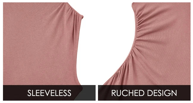 Womens Ruched Sleeveless Slit Bodycon Midi Dress