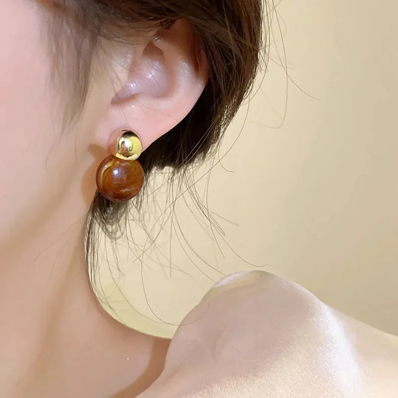 Imitation Amber Color Acrylic Bead Dangle  Earrings