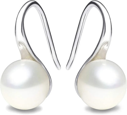 AAA+ Quality White Freshwater Cultured Pearl Dangle  Earrings