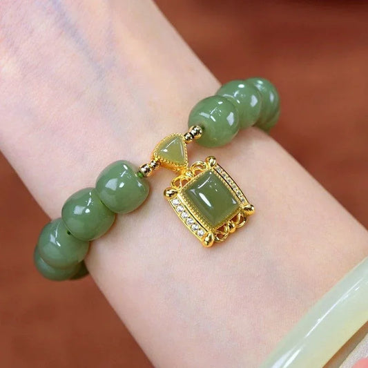 Imitation Jade Pendant Beaded Bracelet Elegant Jewelry