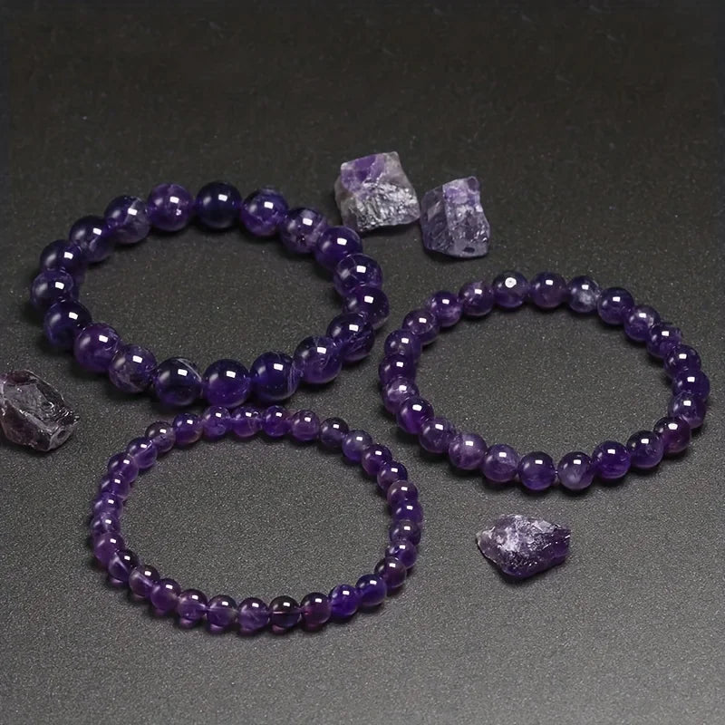 Amethyst Bracelet  Natural Stone  6 8 10mm