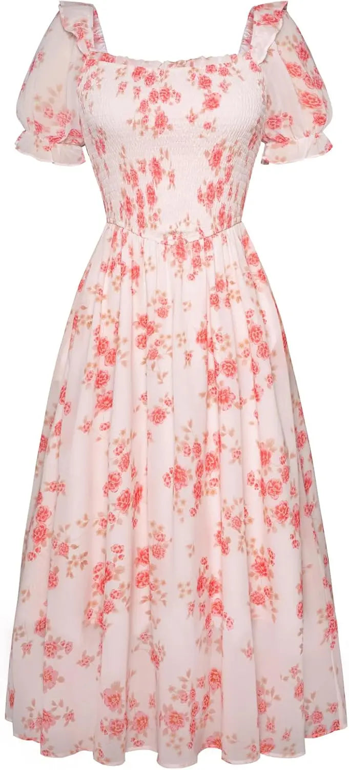 Floral Puff Sleeve A-Line Summer Dress