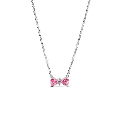 .925 Sterling Silver Necklace Zirconia Bow Exquisite Jewelry