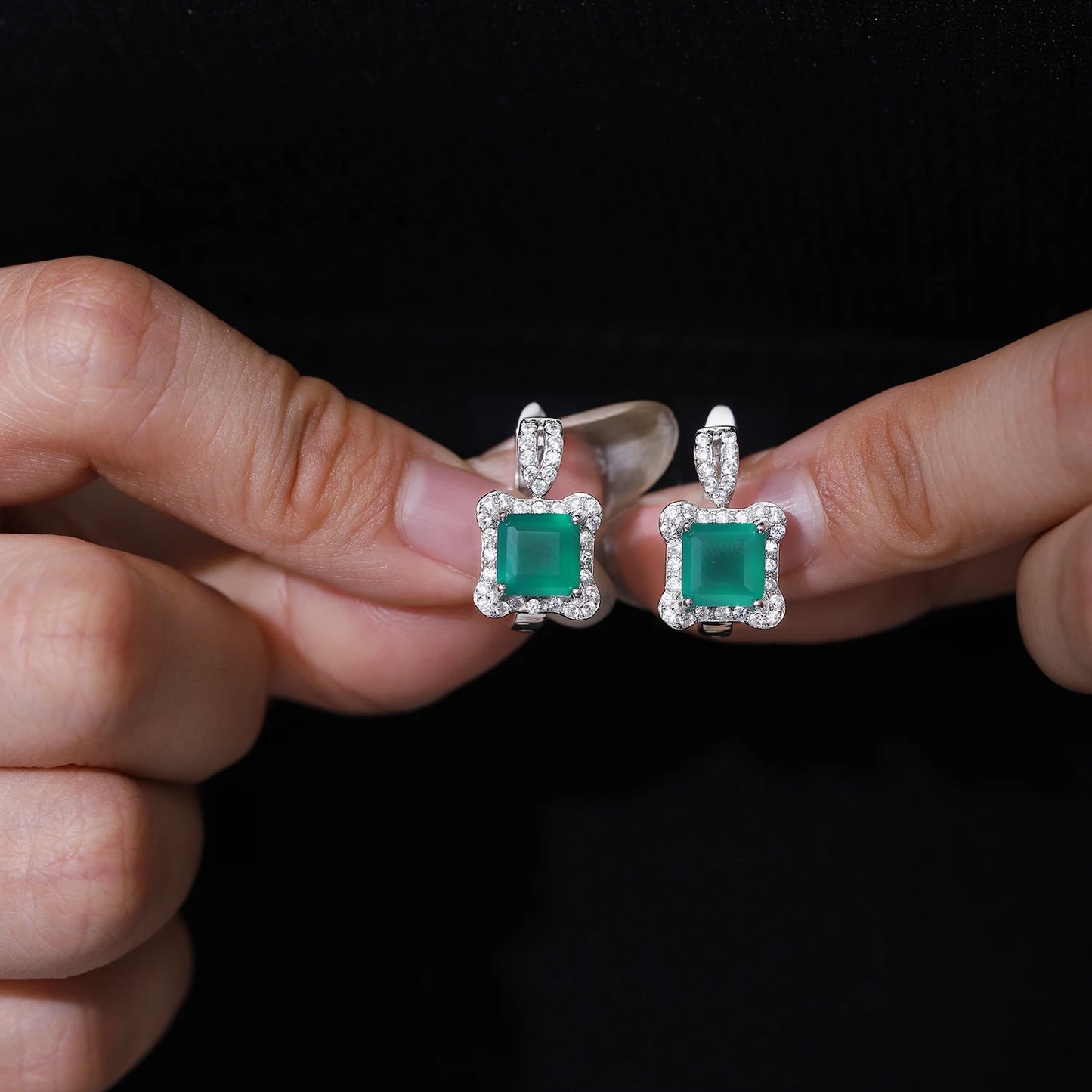 3.77Ct Green Agate Gemstone Earrings Sterling Silver