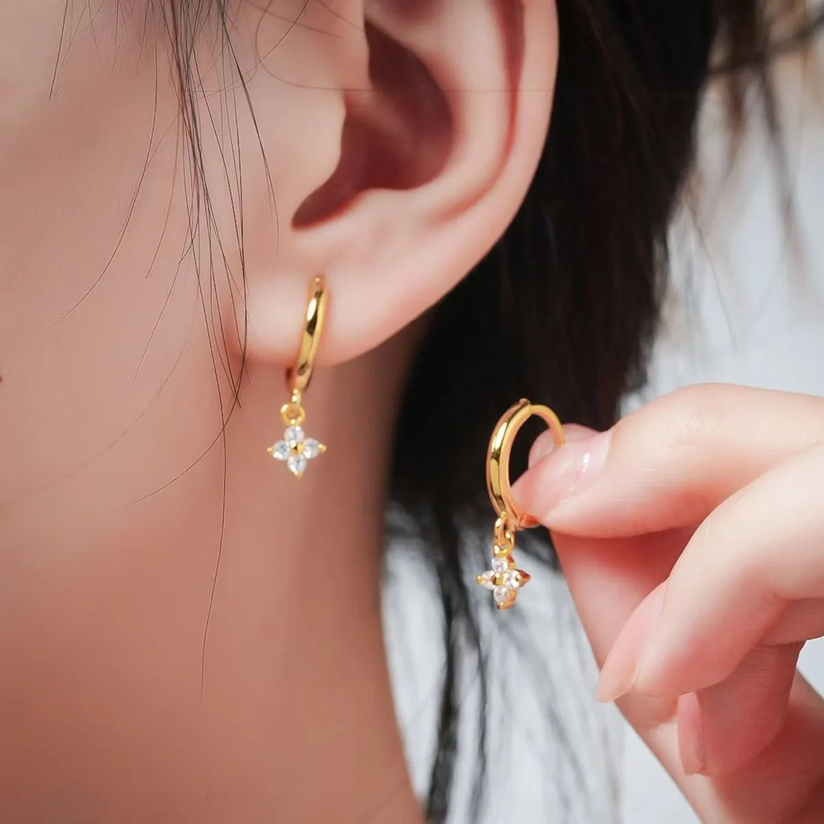 Diamond four-leaf clover CZ earrings for women