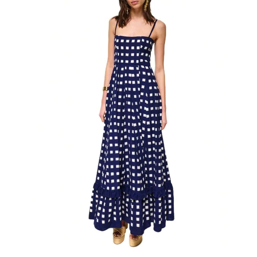 Women’s Y2K Checkerboard Midi Beach Slip Dress
