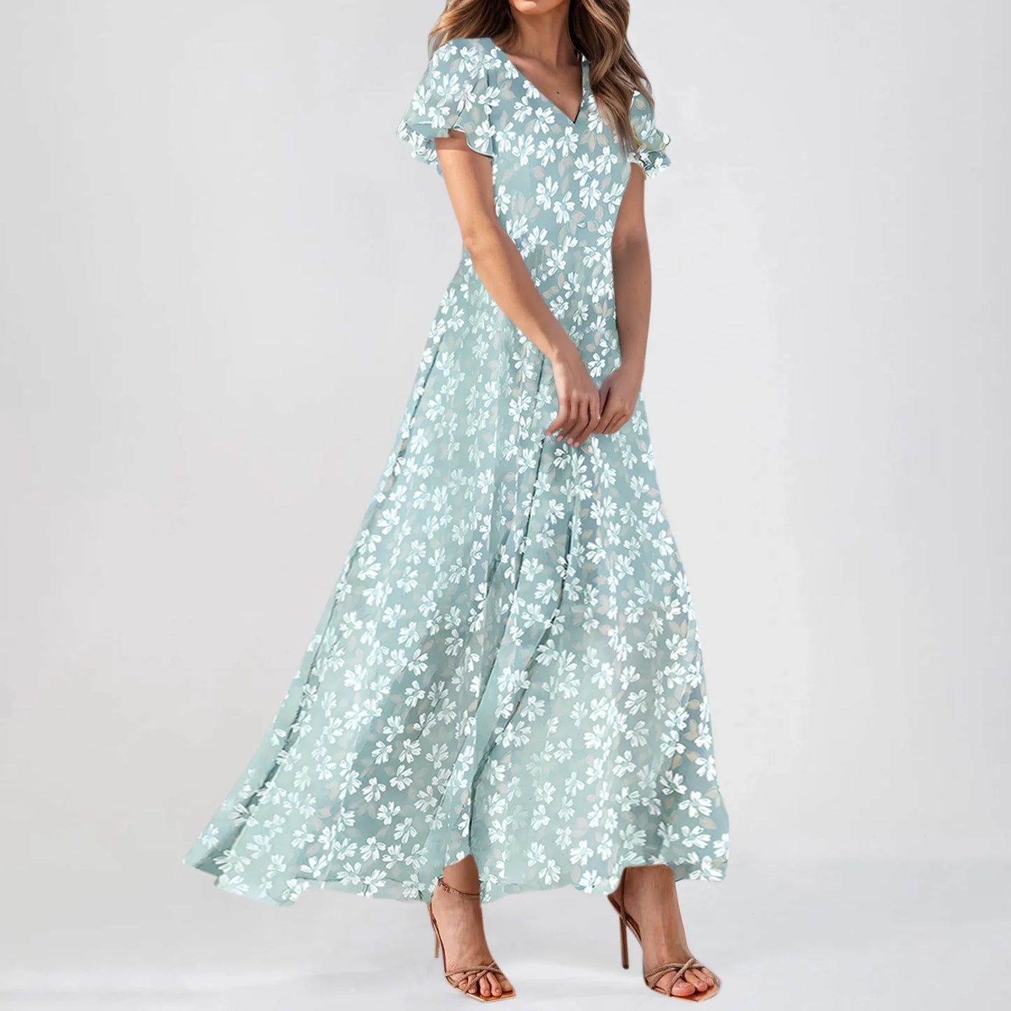 Casual Short Sleeve Floral Maxi Dresses