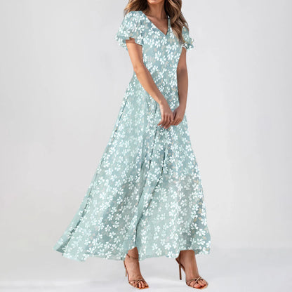 Casual Short Sleeve Floral Maxi Dresses