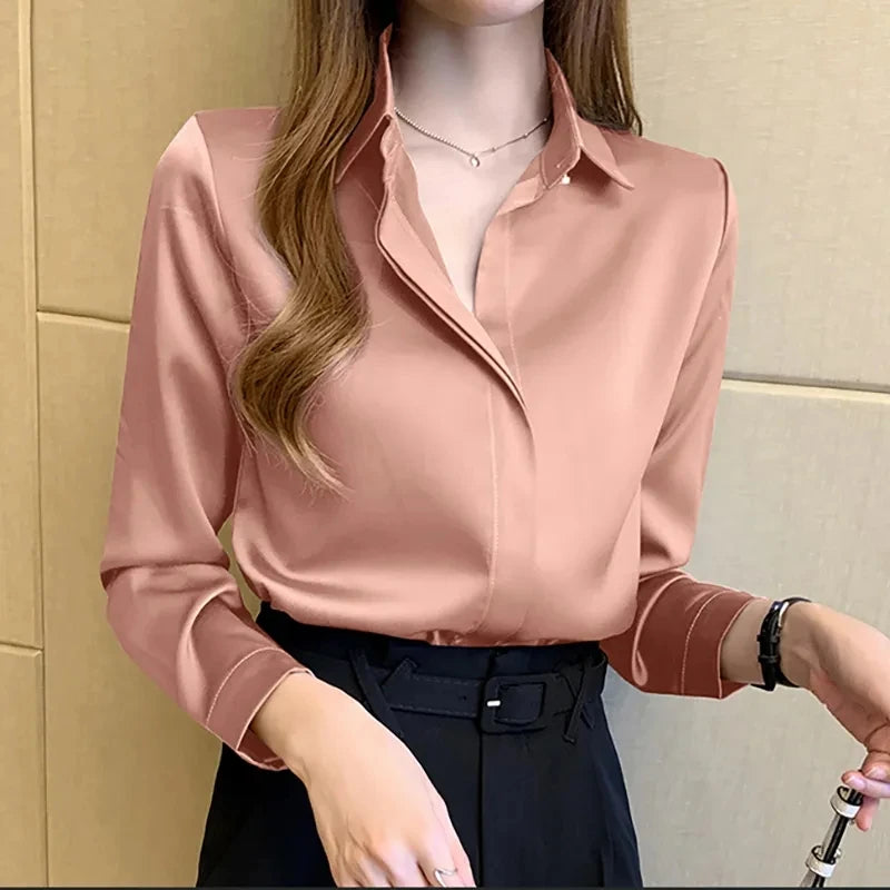 Satin Women Blouse Silk Elegant Luxury