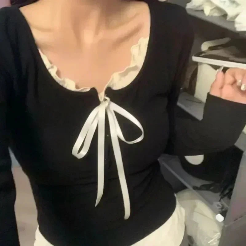 T-shirt Long Sleeve Coquette Lace Bow