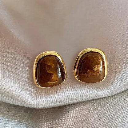 Brown Resin Stone Dangle Earrings