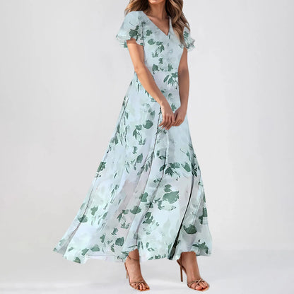 Casual Short Sleeve Floral Maxi Dresses