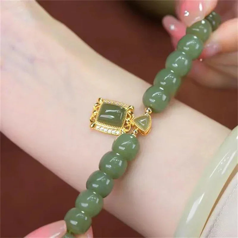 Imitation Jade Pendant Beaded Bracelet Elegant Jewelry