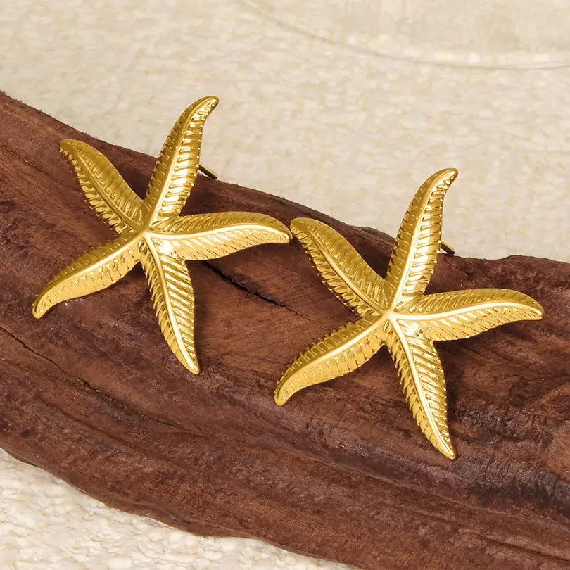 Stainless Steel Starfish Shell Stud Earrings for Women