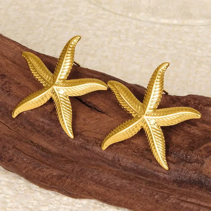 Stainless Steel Starfish Shell Stud Earrings for Women