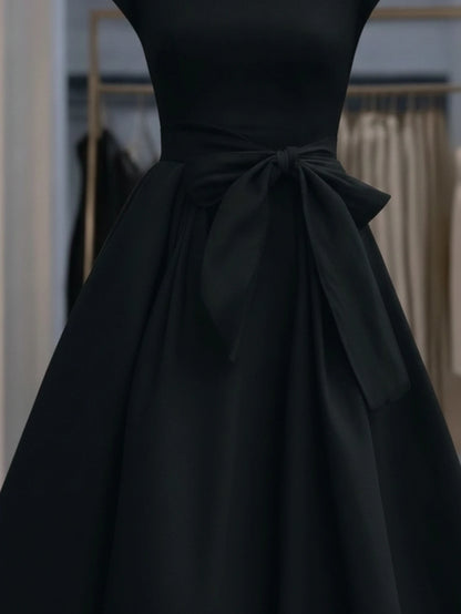 Black Off Shoulder Bow Waist Midi Dress
