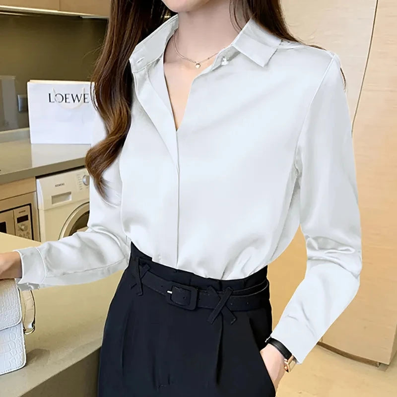 Satin Women Blouse Silk Elegant Luxury