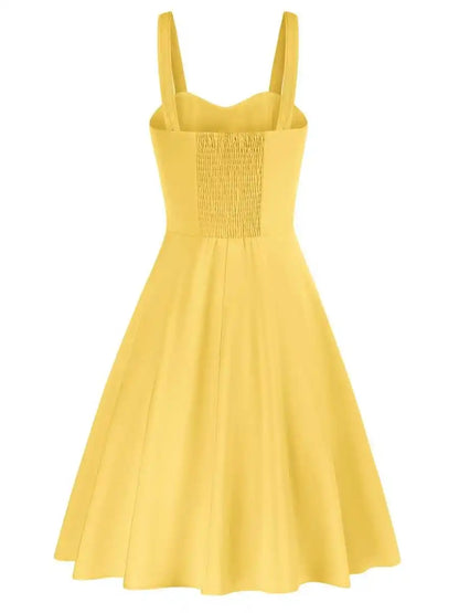 Butter Yellow Square Neck High Waist Knee Dress