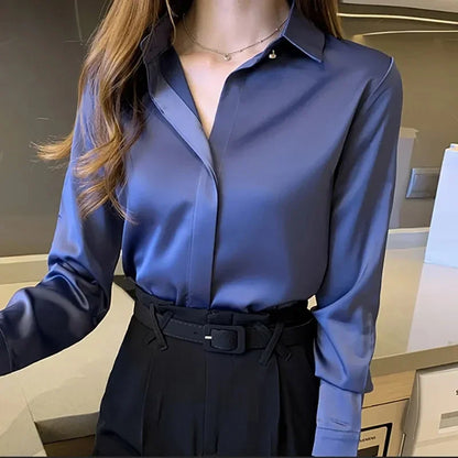 Satin Women Blouse Silk Elegant Luxury