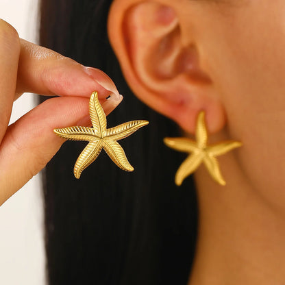 Stainless Steel Starfish Shell Stud Earrings for Women