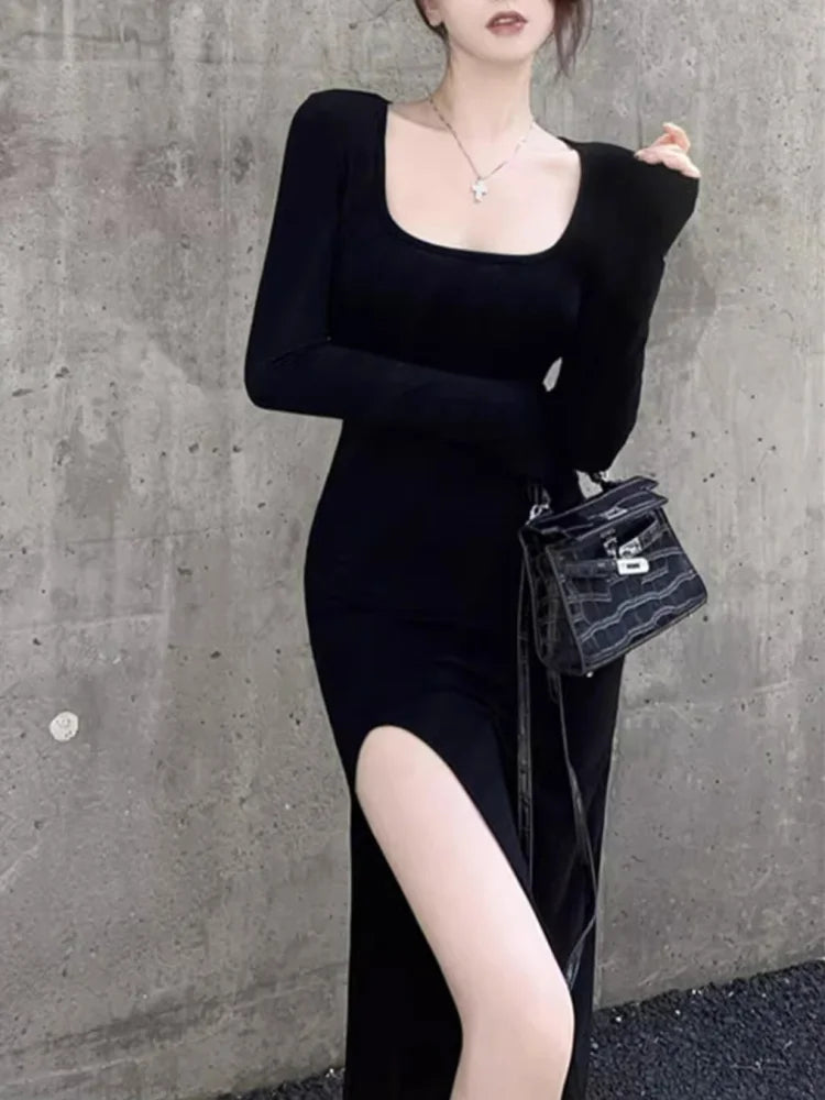 Side Slit Dress Tight-fitting Long Sleeved Dresses