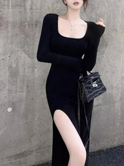 Side Slit Dress Tight-fitting Long Sleeved Dresses