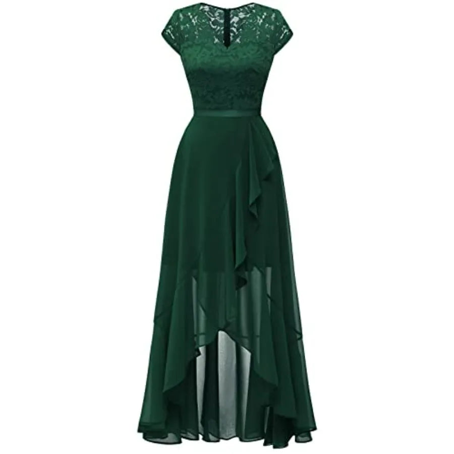 Women's V-Neck Floral Lace Hi-Lo Dress Wedding Guest