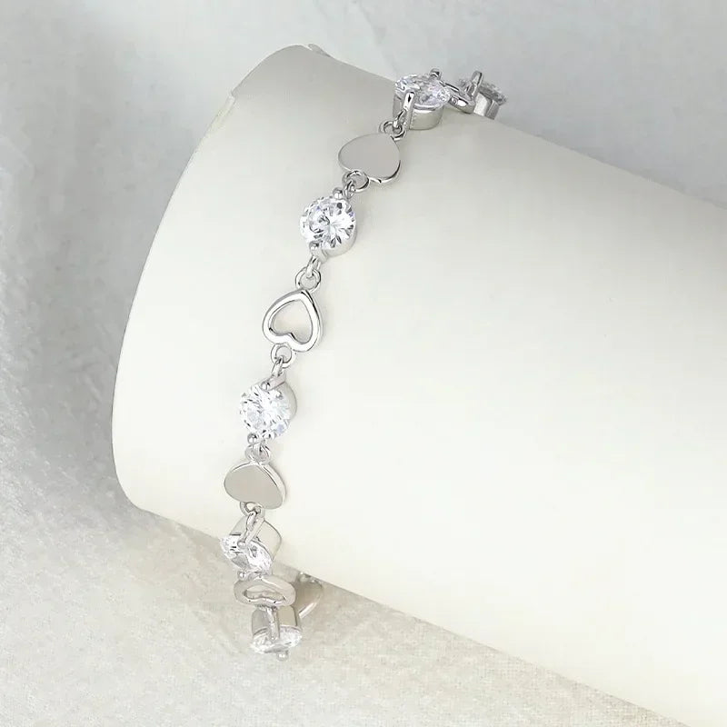925 Silver Heart Zircon Bracelet for Women