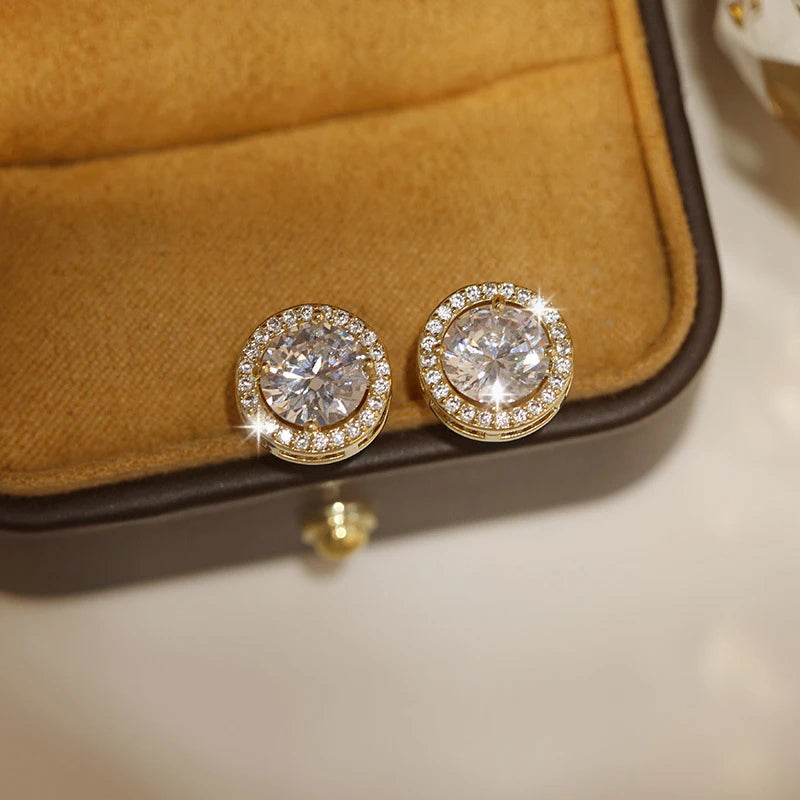 Luxury White Zirconia Stud Earrings Gold Color