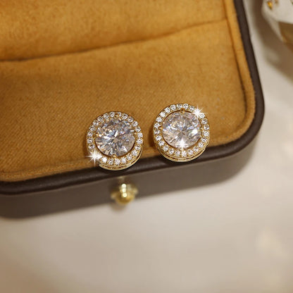 Luxury White Zirconia Stud Earrings Gold Color