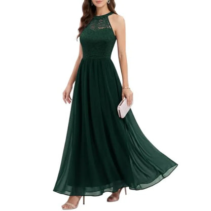 Dark Green Halter Lace Formal Gown