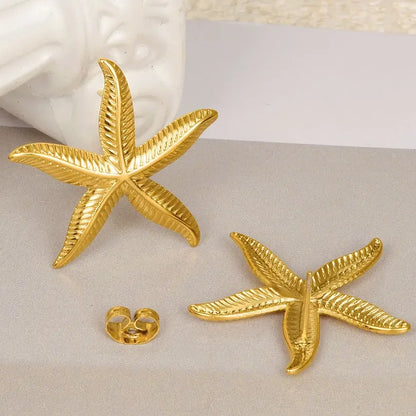 Stainless Steel Starfish Shell Stud Earrings for Women