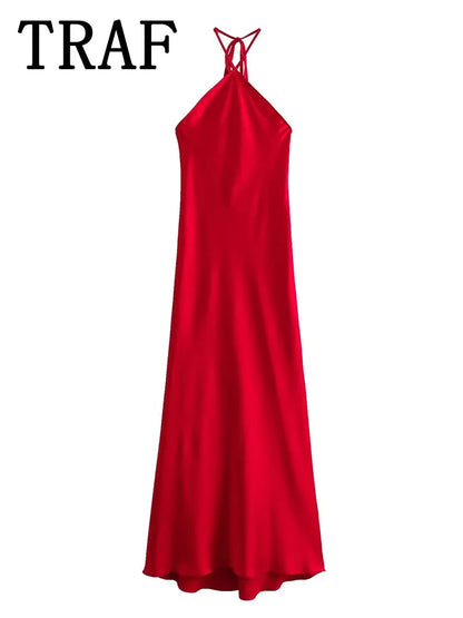 Long Backless Satin Dress,  Elegant Evening Party