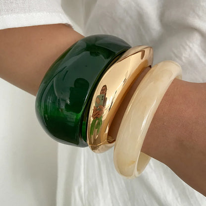 Green Resin Acrylic Irregular Wide Bangle Bracelet