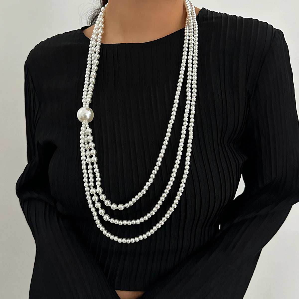 Baroque Multilayer Imitation Pearl Long Chain Necklace