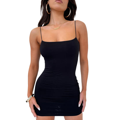 Solid Color  Backless Low Cut Dress