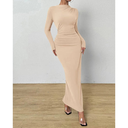Elegant Ruched Long Sleeve Maxi Dress