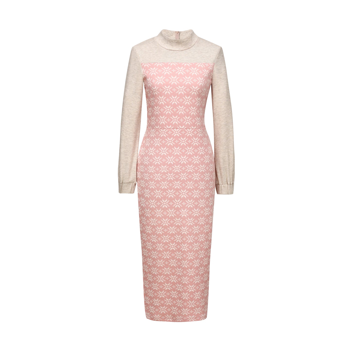 Fashion Stretch  Elegant High Neck Geometric Print Slim-fit Dress