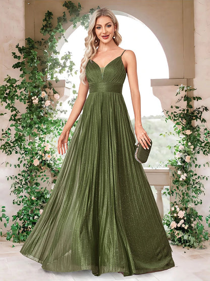 Elegant A-Line Backless V-Neck Evening Gown