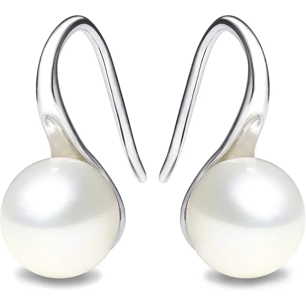 AAA+ Quality White Freshwater Cultured Pearl Dangle  Earrings