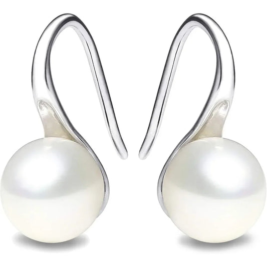 AAA+ Quality White Freshwater Cultured Pearl Dangle  Earrings