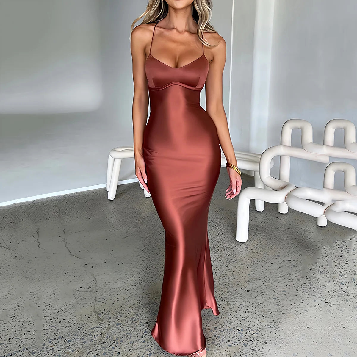 Sexy Elegant Satin Backless  Women's Dress