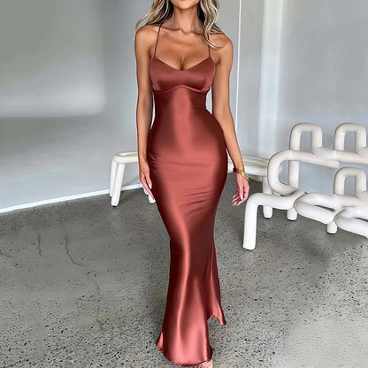 Sexy Elegant Satin Backless  Women's Dress
