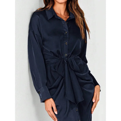 Elegant Button-Front Long Sleeve Midi Dress