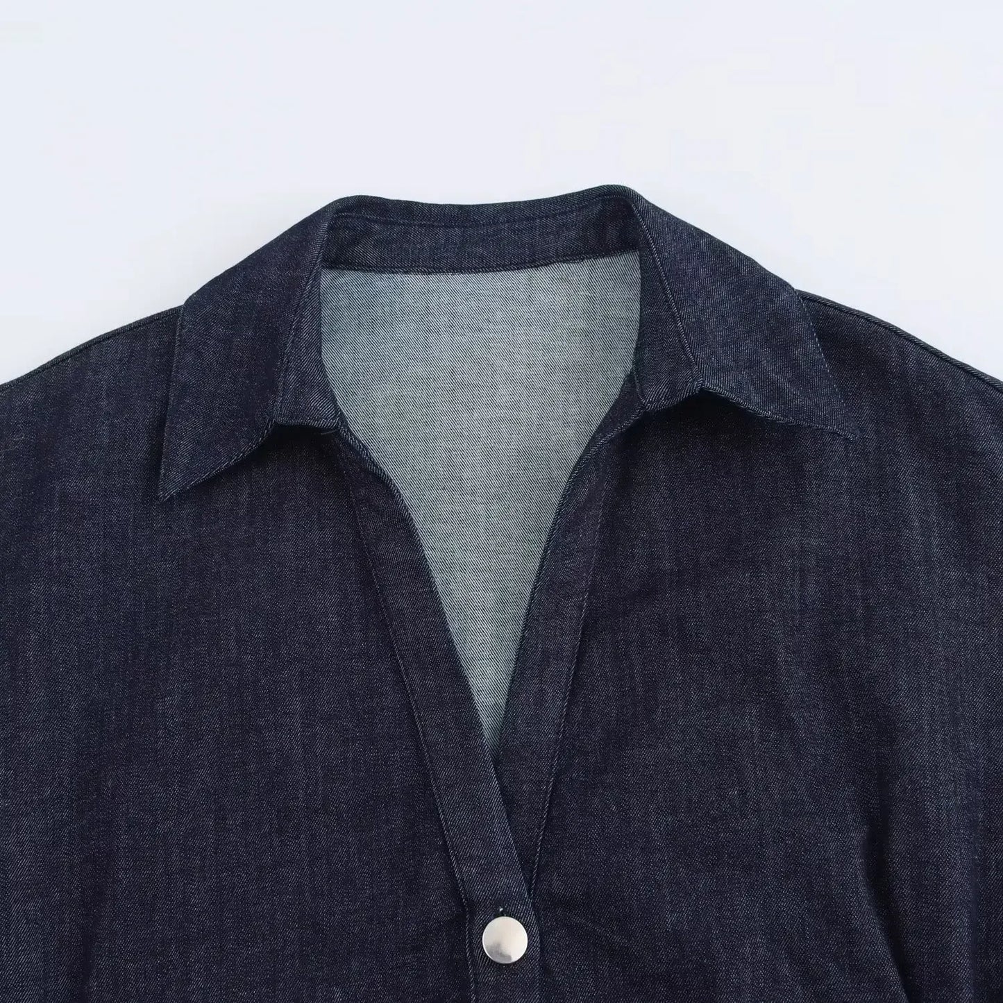 Elegant denim with lapel wrinkle waist dress