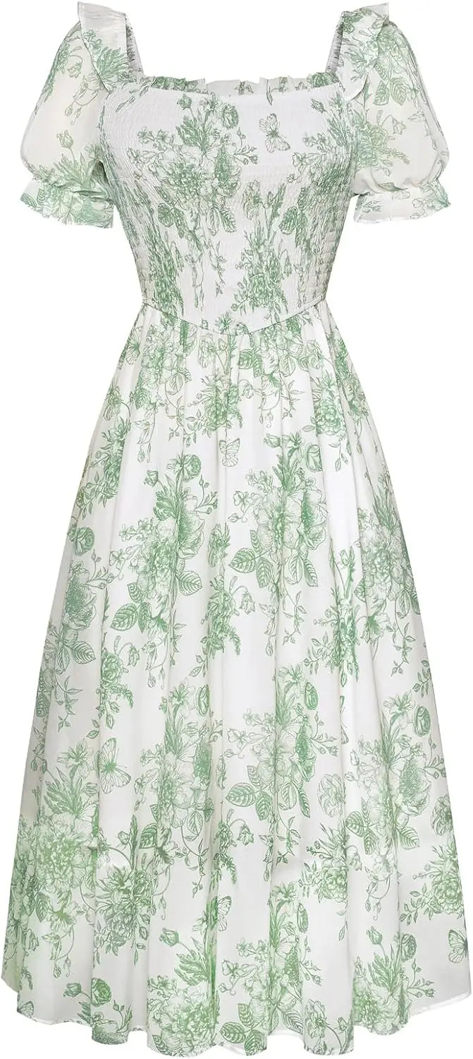Floral Puff Sleeve A-Line Summer Dress