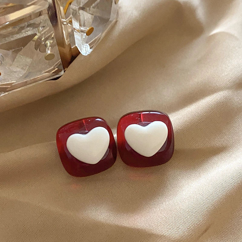 Vintage  Red Stud Earrings Geometric