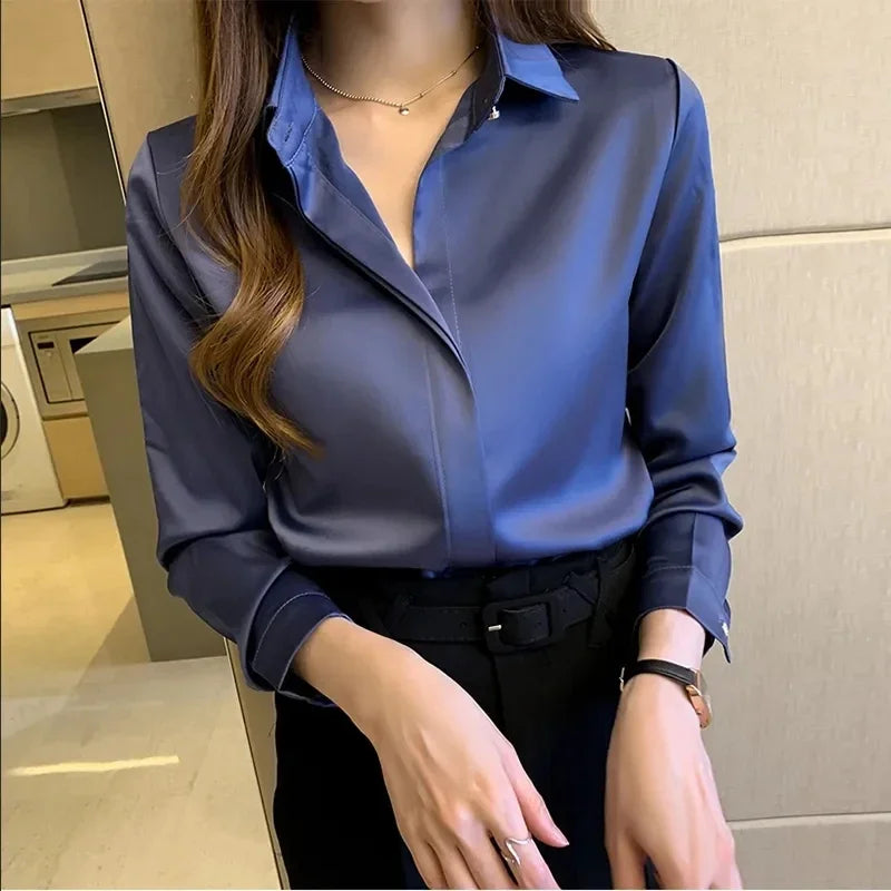 Satin Women Blouse Silk Elegant Luxury