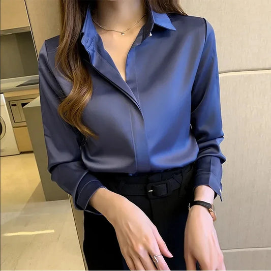 Satin Women Blouse Silk Elegant Luxury