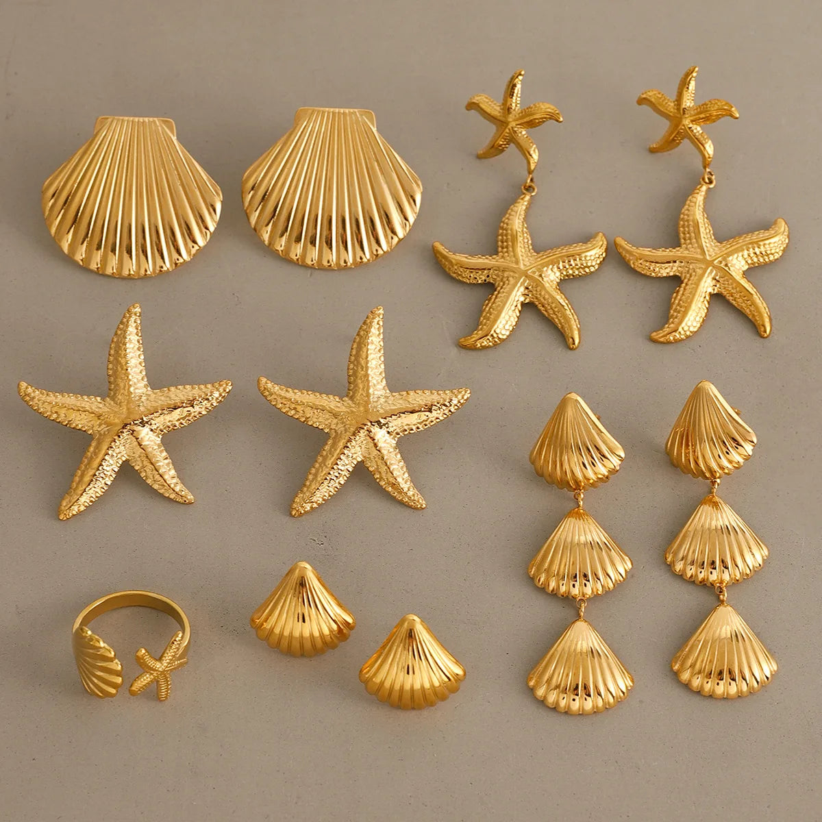 Stainless Steel Starfish Shell Stud Earrings for Women